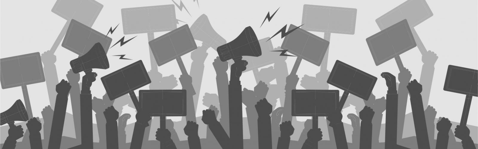 Gray scale image of protesters